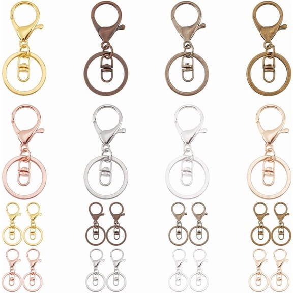 32pcs Alloy Lobster Clasp 8 Colors Swivel Lanyard Snap Hook with 1.1" Key Ring Keychain Snap Hook Swivel Clasp Keychain Clips