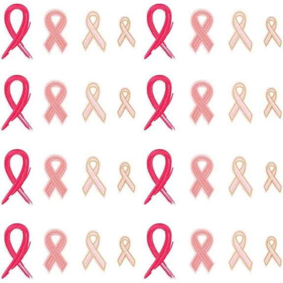 32pcs Breast Cancer Awareness Pink Ribbon 4 Styles Iron on Sew on Ribbon Patches Embroidered Breast Cancer Ribbon Applique Patches for Sewing Clothes Dress Hat Jeans DIY Accessories colorful