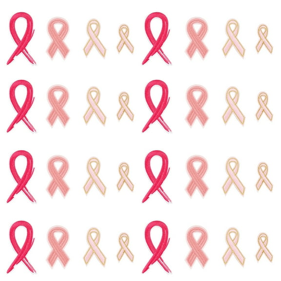 32pcs Breast Cancer Awareness Pink Ribbon 4 Styles Iron on Sew on Ribbon Patches Embroidered Breast Cancer Ribbon Applique Patches