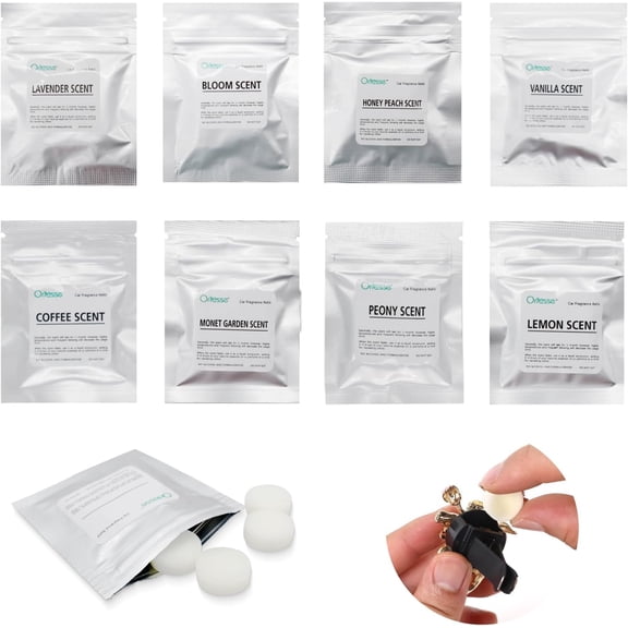 32pcs Car Air Freshener Vent Clips Refill Fragrance Tablets,8 Pack Scented Tablets for 8 Different Scent Car Air Freshener,1.7cm/0.7inches Diameters Aroma Pads