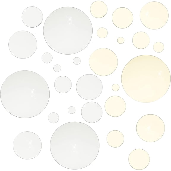 32pcs Circle Mirror Wall Stickers 6 Sizes Self Adhesive Mirror Tiles Golden Silver Acrylic Mirror Sticker Set 3D DIY Wall Decals for Home Room Bedroom Decor Art DIY Craft Jewelry Making