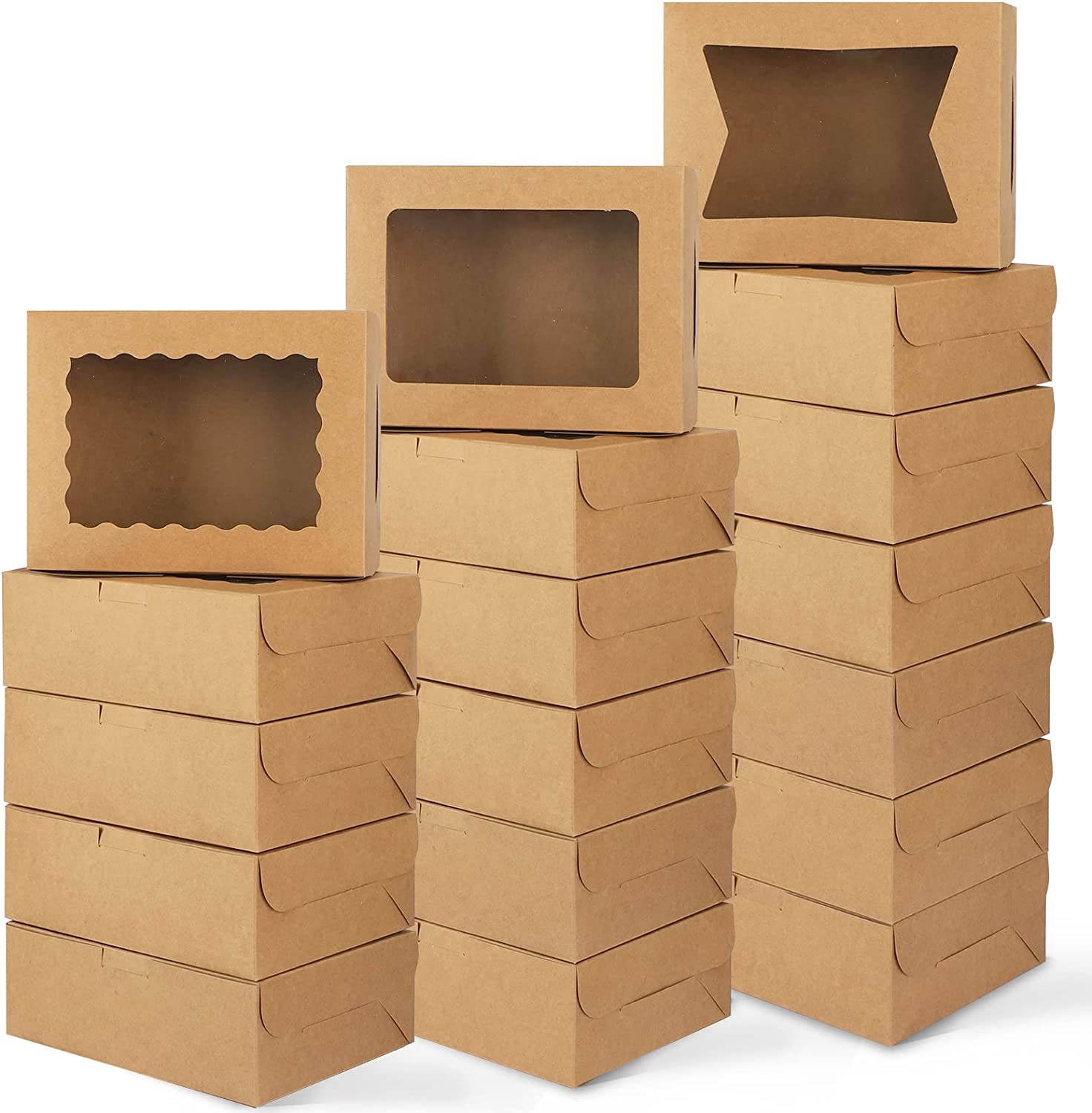 32pcs Cookie Boxes with Window Brown Bakery Treat Boxes for Desserts