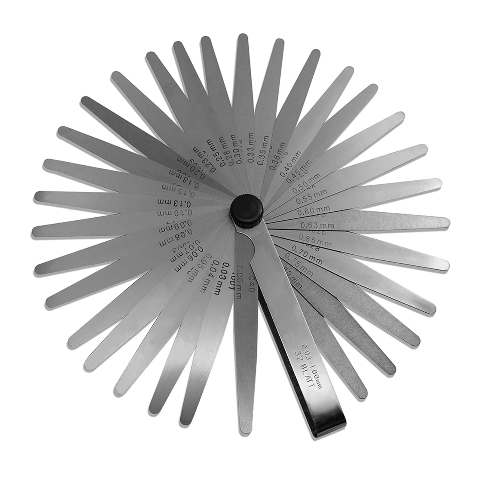 32pcs Feeler Gauge Stainless Steel Measuring Tool Set 0.001-0.04" 0.03-1.00mm Metric In Feeler Gauge Gap Measuring Tool ,Corrosion-Resistant