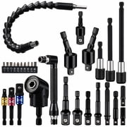 MQ 30pcs Flexible Drill Bit Extension Set, 1/4 3/8 1/2 inch Rotatable Hex Socket Adapter, 105  Right Angle Drill Attachment, Bendable Screwdriver Kit