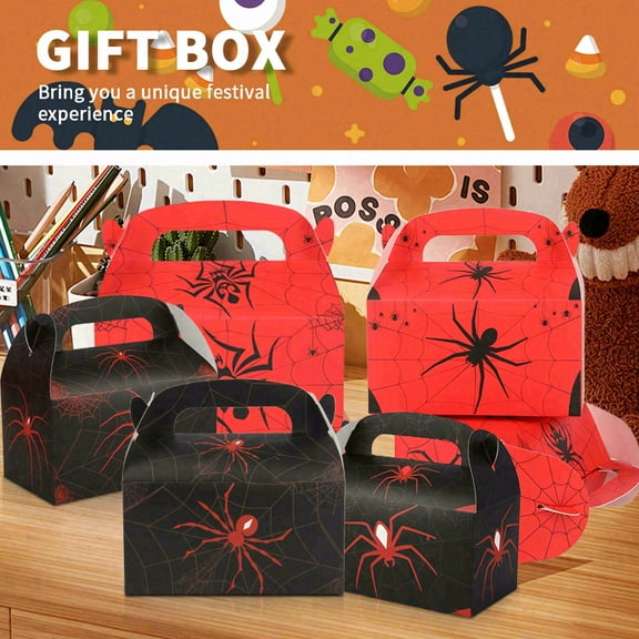 32pcs Halloween Spider Handheld Paper Boxes, Festival Horror Gift Packaging Boxes, Foldable Thickened Handles, Creative Foldable Tote Bags, Pumpkin Party Decoration Boxes