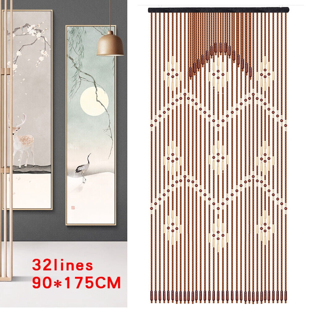 32pcs Handmade Boho Wooden Beaded Curtain Room Divider Curtain Porch Hanging Decor Coffee Color