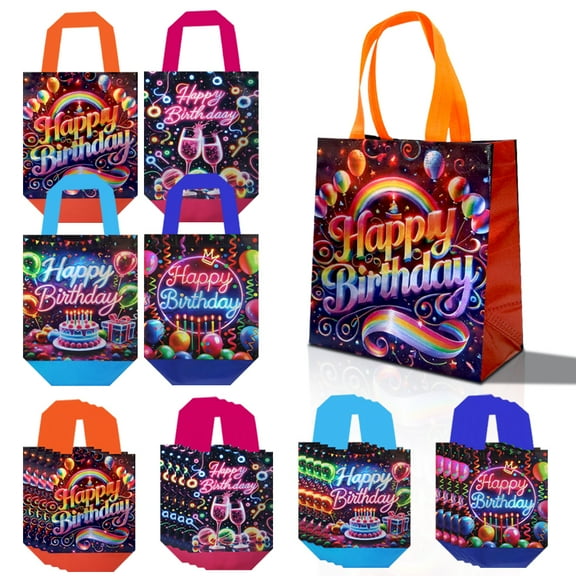32pcs "Happy Birthday" Gift Bags, 4 Printed Designs, Holiday Party Handbags, Used for Holding Snacks, Candies & Gifts, Suitable for Baby Showers, Christmas, Valentine’s Day and New Year’s Eve Parties