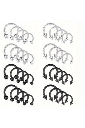 32pcs Horseshoe Nose Septum Rings Stainless Steel Piercing Jewelry Cartilage Helix Tragus Earring Hoop Lip Horseshoe Piercing Retainer For Women Men 6mm 8mm 10mm 12mm, Black/Silver