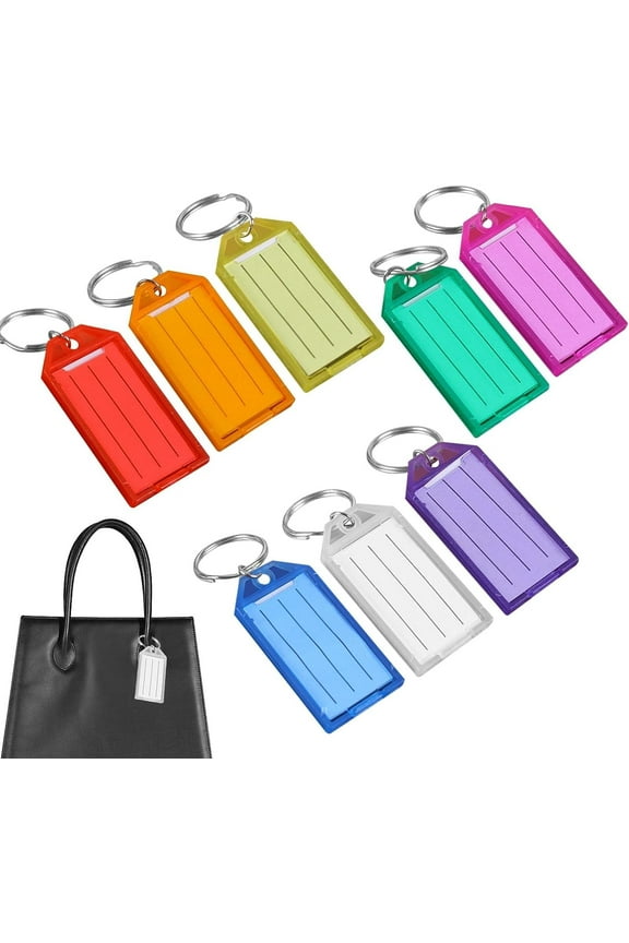 32pcs Key Tags with Labels, Key Fobs Waterproof Key Rings with Labels Name Tags, Memory Stick, Key Fobs with Extra Paper Labels for Keys, Pets, Luggage, ID, Name, Label- 8 Colours