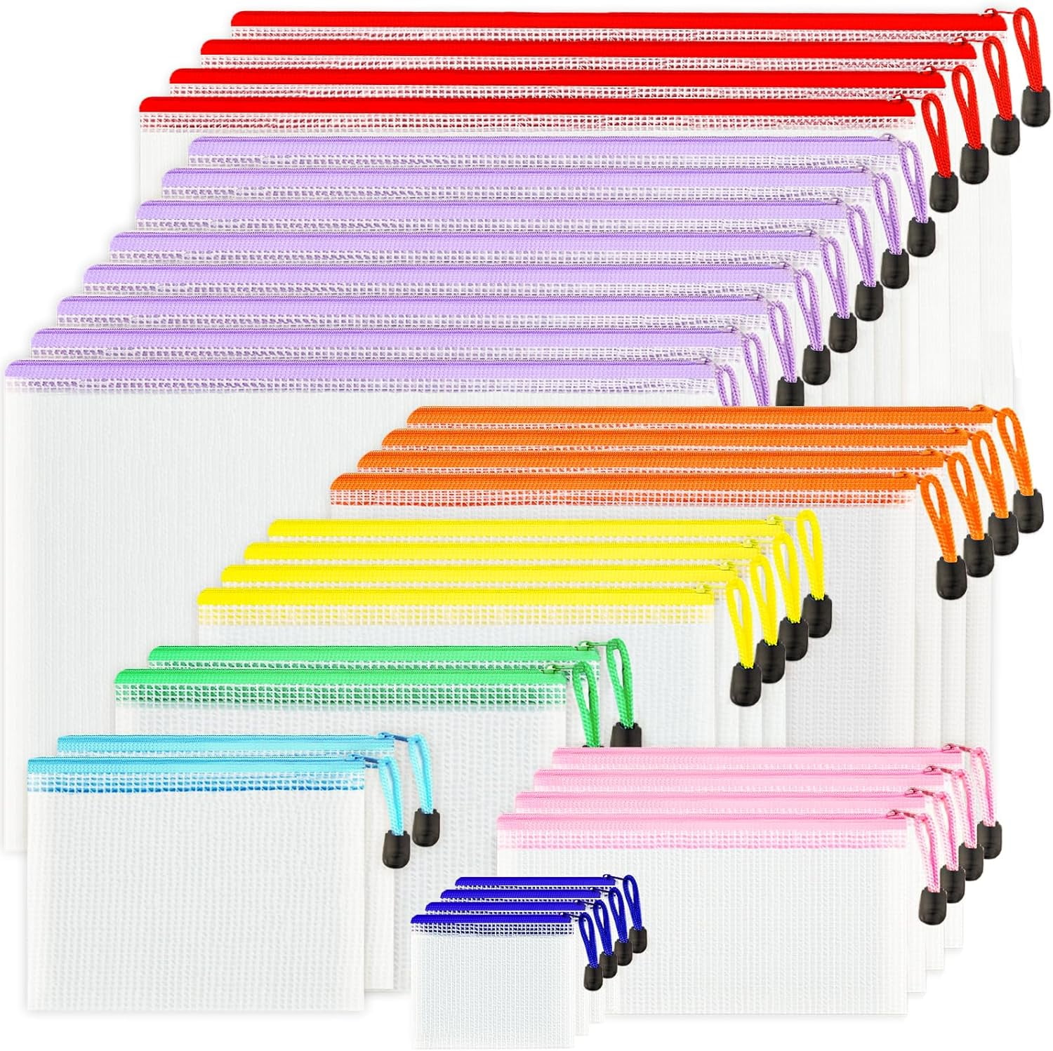 32pcs Mesh Zipper Pouch Bags, 8 Sizes, Colors Pouches for Organizing, Board Game Storage, Travel, School Office