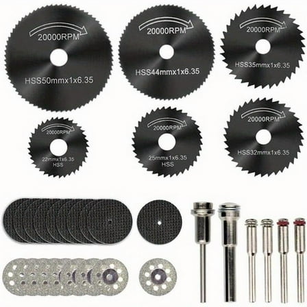 32pcs Mini Circular Saw Blade, HSS High Speed Steel Saw Blade for Dremel Cutting Rotary Tool Grinding Wheel Kit, Mini Rotary Tool Kit for DIY Wood, Plastic, Soft Metal,  6 Cutting Blades 1/8" Spindle