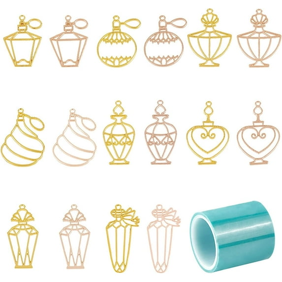 32pcs Perfume Bottle Open Bezel Charms Blank Resin Pendants with Seamless Tape