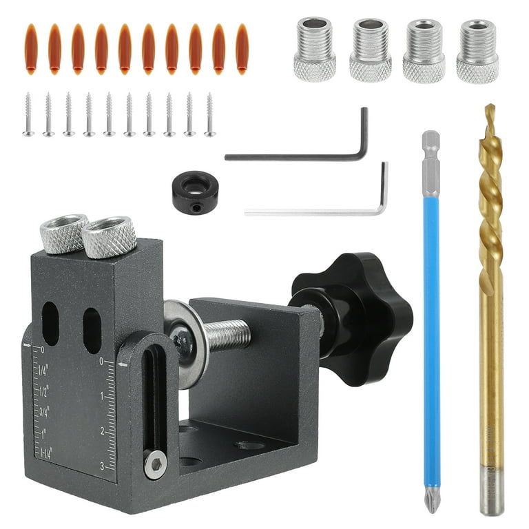 32pcs Pocket Hole Jig 15 Degree Drill Guide Kit Adjustable Woodworking Punch Locator Angled Hole Punch Positioner Kit High Precision Durable Drill