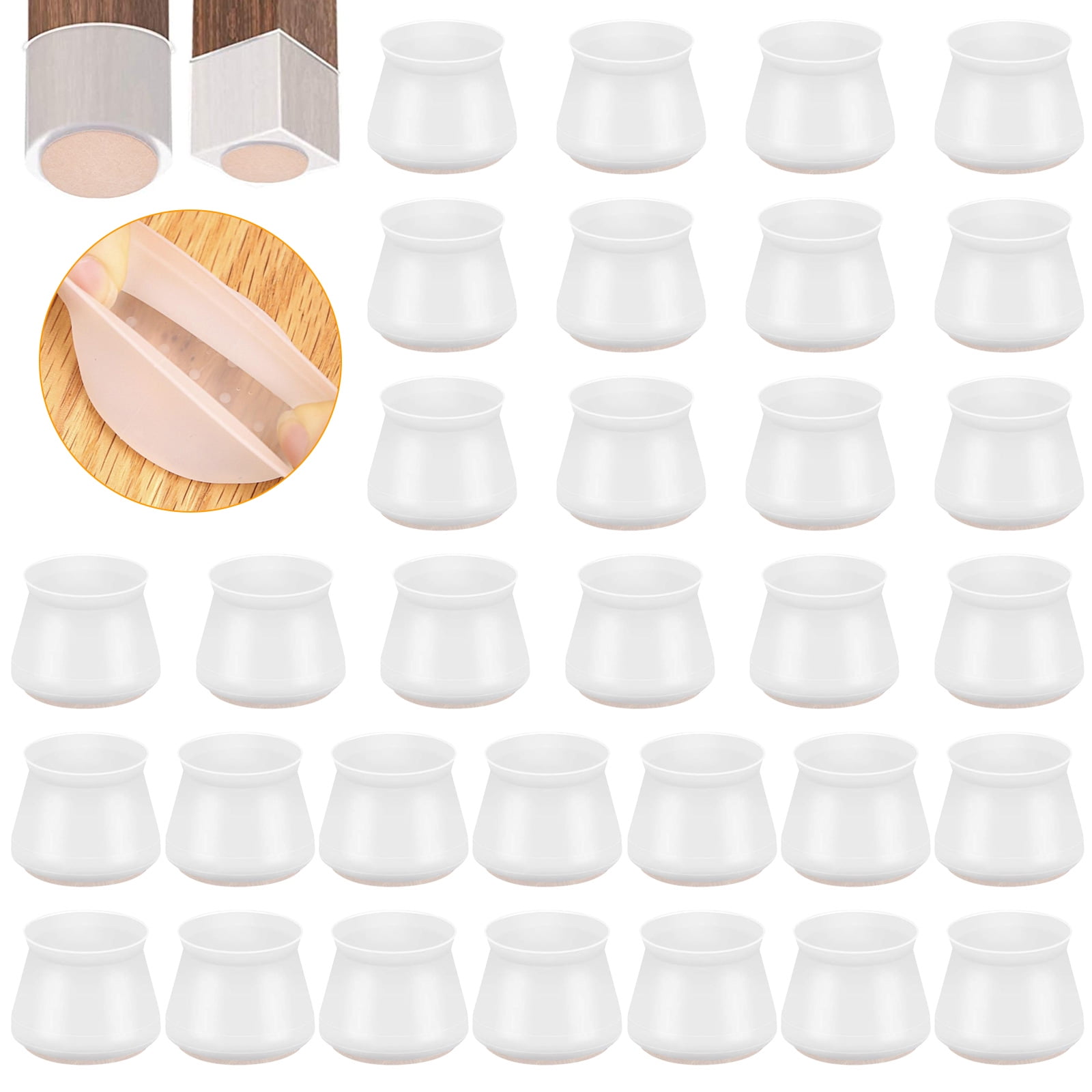32-Pack Silicone Felt Chair Leg Floor Protectors - For Hardwood Floors, Reduce Noise & Scratches, Fit Legs 1.5-2" L, 0.75-1" W