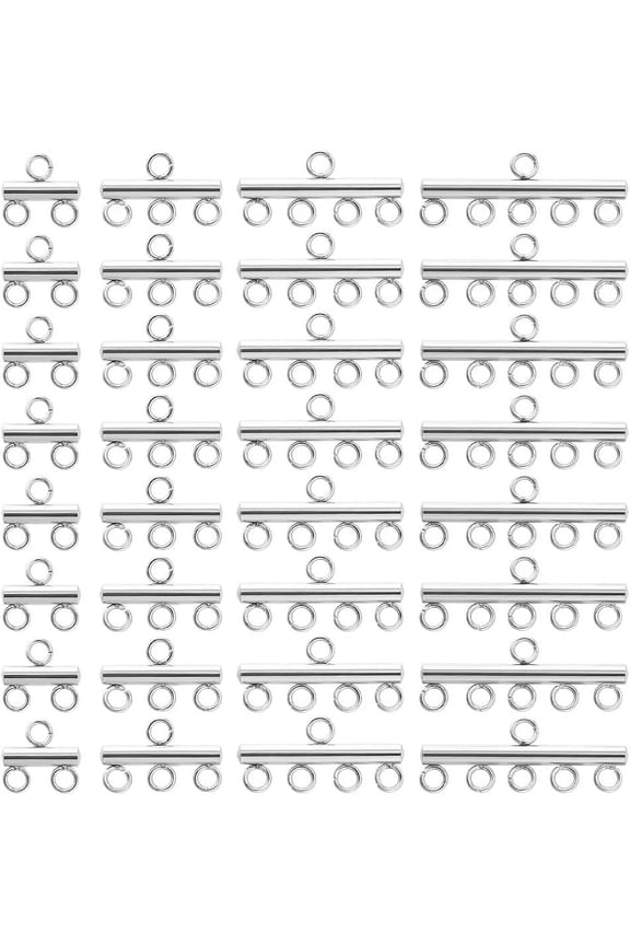 32pcs Slide Clasp Lock 4 Style Necklace Layering Clasps Silver Layered Spacer Clasp 304 Stainless Steel Tube Lock Connectors for Layered Bracelet Necklace Jewelry 3/4/5/6 Loops