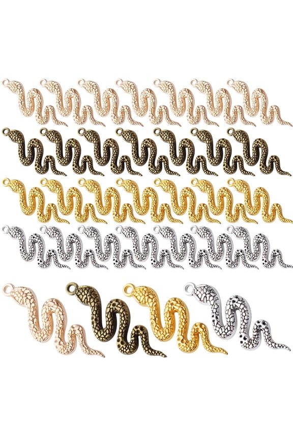 32pcs Snake Charms - Alloy Cobra Pendant for Bracelets Necklaces DIY Jewelry Craft Making Supplies, 4 Colors