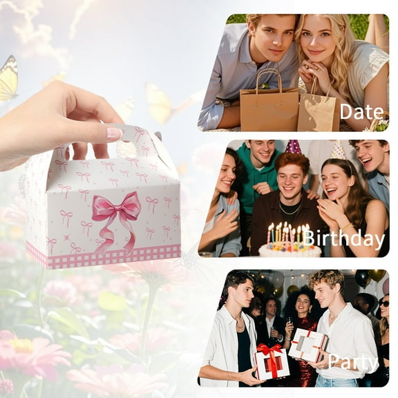 32pcs Sweet-style Handheld Gift Paper Boxes, Bowknot Print Candy Gift Boxes, suitable for birthday parties, Mother's Day, Valentine's Day, anniversaries, Christmas, weddings, and Thanksgiving.