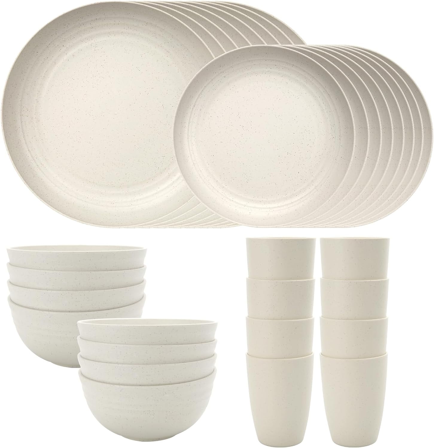 32pcs Wheatstraw Dinnerware, Dish Set for 8, Plastic Plates and Bowls