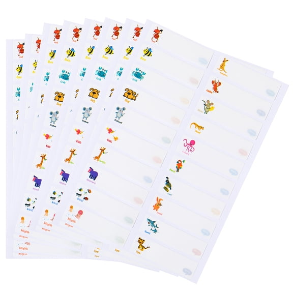 32sheets 640pcs Bottle Labels Daycare Labels Animal Tiger Octopus Kangaroo Waterproof Name Sticker Self-Laminating for Water Bottle Lunch box Clothes Camp School Home