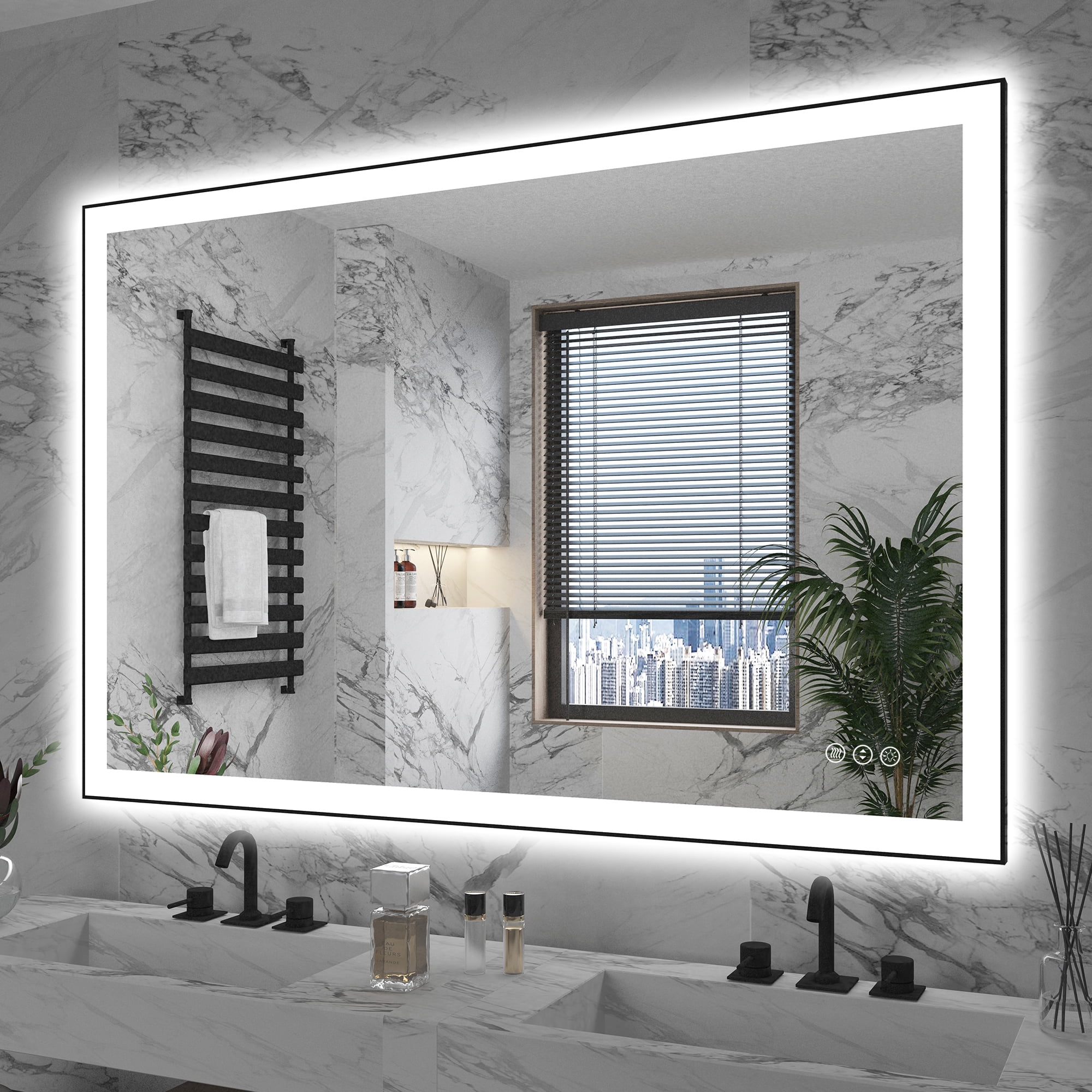 32x 48 Inch Rectangle LED lights Bathroom Mirror for Wall, Black ...