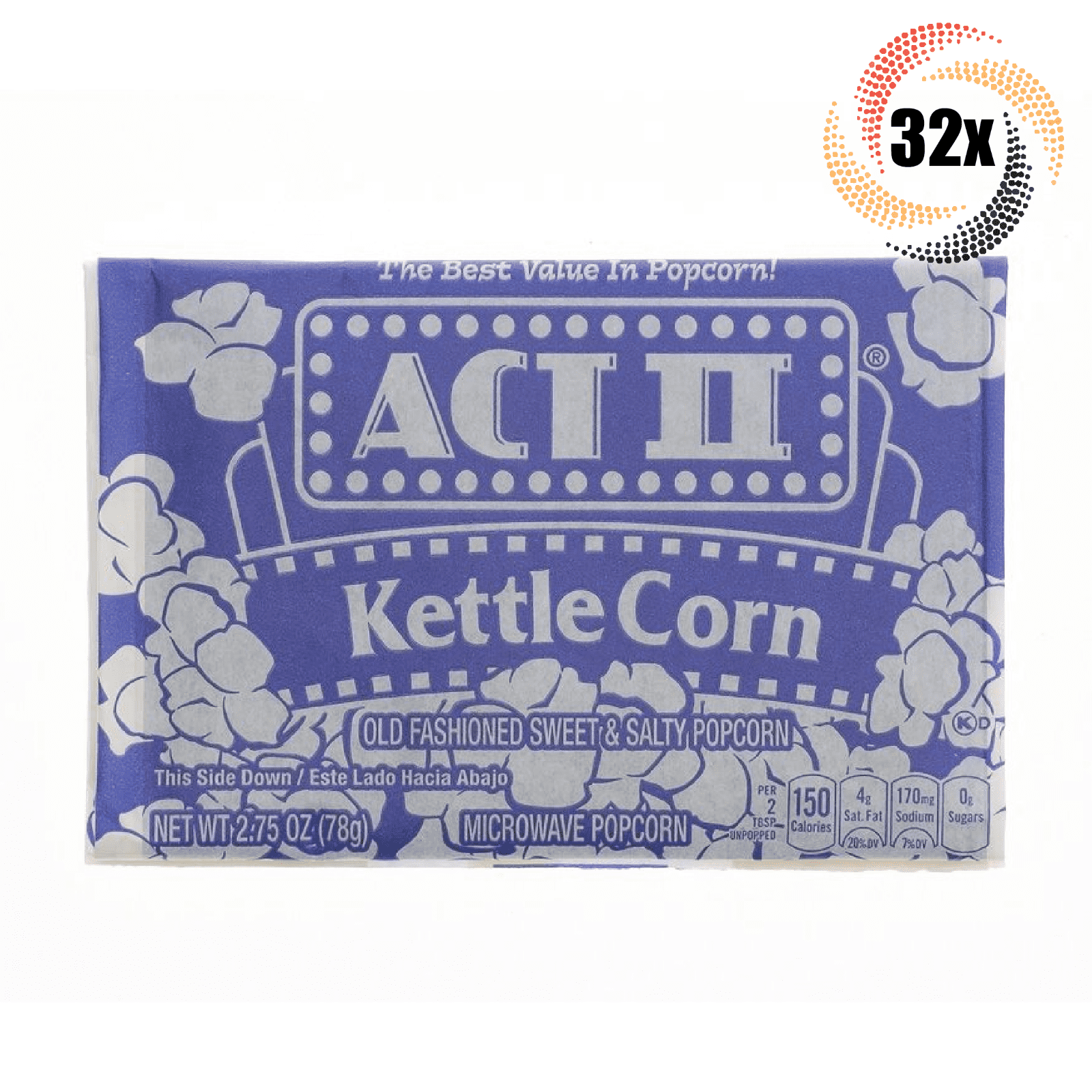 32x Bags Act II Kettle Corn Flavor Microwave Popcorn | 2.75oz