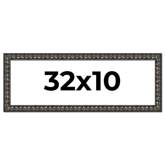 32x10 Frame Black-Brown Medieval Solid Wood Picture Frame | 1.5 Inch Moulding Width | Gotham