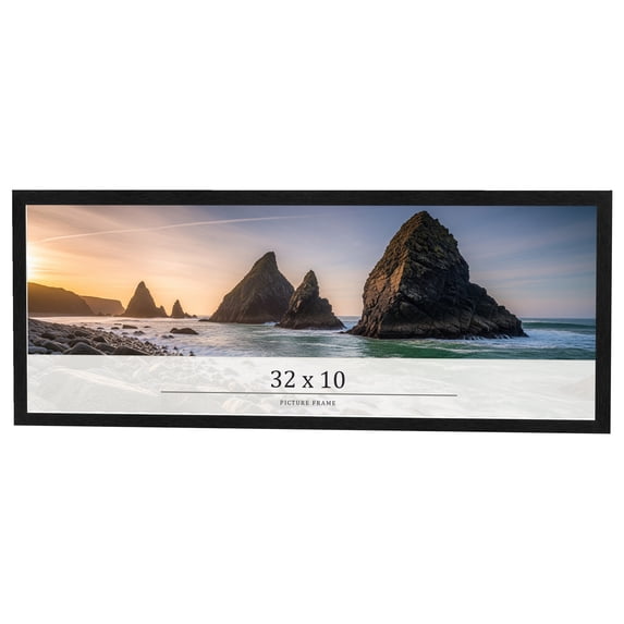 32x10 Frame Black Charcoal Grey Wood Textured Picture Frame | 0.75 Inch Moulding Width | Gunmetal