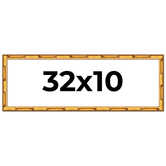 32x10 Frame Gold Bamboo Solid Wood Picture Frame | 1 Inch Moulding Width | Interior Frame Depth