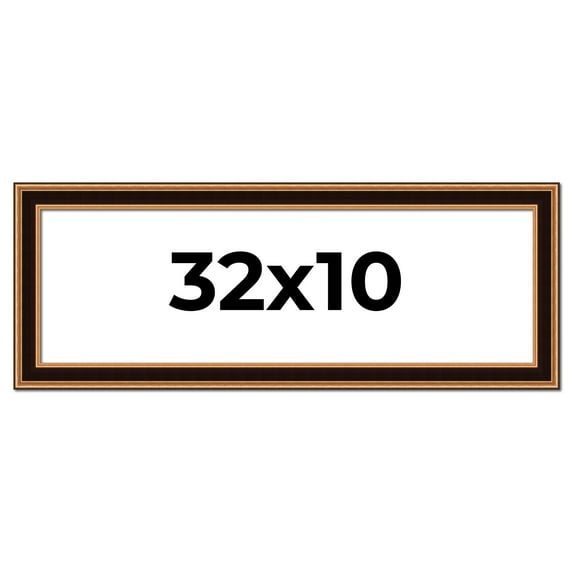 32x10 Frame Gold Brown Plein Air Vintage Solid Wood Picture Frame | 1.75 Inches Moulding Width |