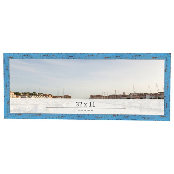 32x11 Frame Blue Solid Wood Picture Frame Width 1.125 Inches | Interior Frame Depth 0.5 Inches |