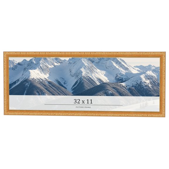32x11 Frame Gold Solid Wood Picture Frame Width 1.125 Inches | Interior Frame Depth 0.375 Inches |