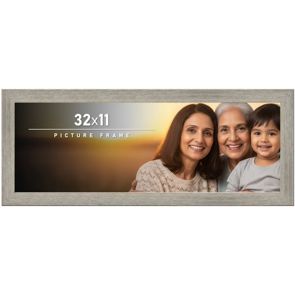 32x11 Frame Gray Barnwood Rustic Solid Wood Picture Frame | 1.5 Inch Moulding Width | Includes UV