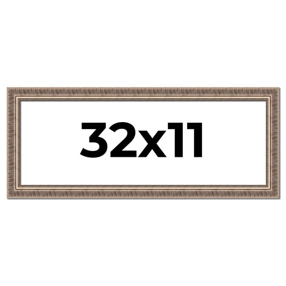 32x11 Frame Silver Harvest Ornate Solid Wood Picture Frame | 1.75 Inch Moulding Width |Mayflower