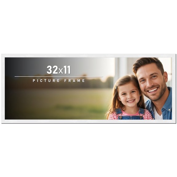 32x11 Frame White Solid Wood Picture Frame Includes UV Acrylic Shatter Guard Front, Acid Free Foam