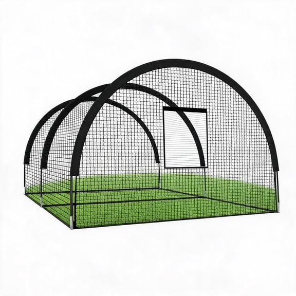 32x12x8 FT Baseball Batting Cage with Frame, Pitching Machine Opening & Zippered Entry for Backyard Training