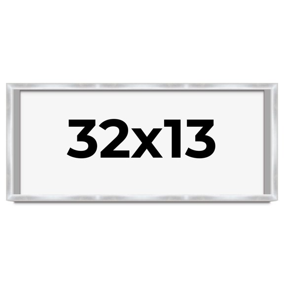 32x13 Frame Silver Whitewashed Wood Grain Solid Wood Shadow Box | 0.75 Inch Moulding Width | 0.75