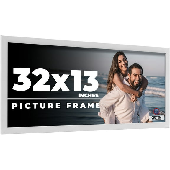 32x13 Frame White Solid Wood Picture Frame Includes UV Acrylic Shatter Guard Front, Acid Free Foam