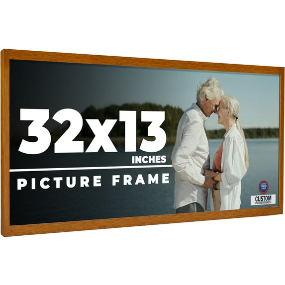 32x13 Honey Brown Real Wood Picture Frame Width 0.75 inches | Interior Frame Depth 0.5 inches |