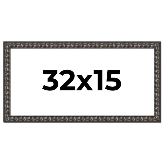 32x15 Frame Black-Brown Medieval Solid Wood Picture Frame | 1.5 Inch Moulding Width | Gotham