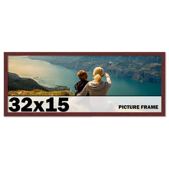 32x15 Frame Brown Mahogany Picture Frame - Solid Wood Frame Kit Includes UV Acrylic Plexiglass,