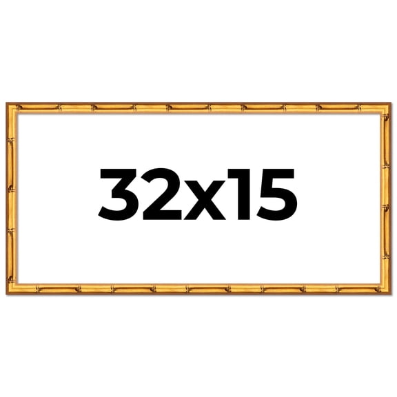 32x15 Frame Gold Bamboo Solid Wood Picture Frame | 0.75 Inch Moulding Width | Interior Frame Depth