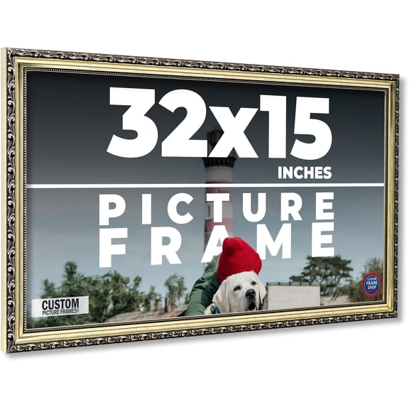 32x15 Frame Silver Solid Wood Picture Frame Width 1.125 Inches | Interior Frame Depth 0.375 Inches
