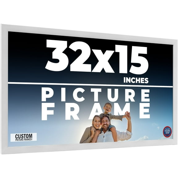 32x15 Frame White Solid Wood Picture Frame Includes UV Acrylic Shatter Guard Front, Acid Free Foam