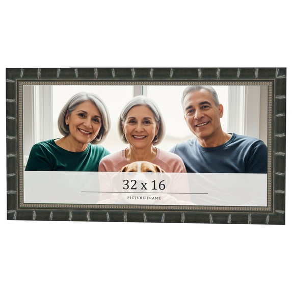 32x16 Frame Black Bamboo Solid Wood Picture Frame Width 1.5 Inches | Interior Frame Depth 0.5