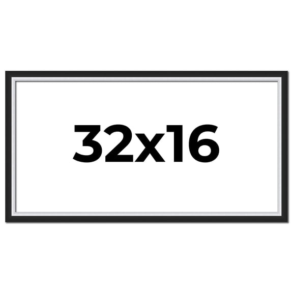 32x16 Frame Black & Silver Solid Wood Picture Frame Width 1.25 Inches | Interior Depth 0.75 Inches