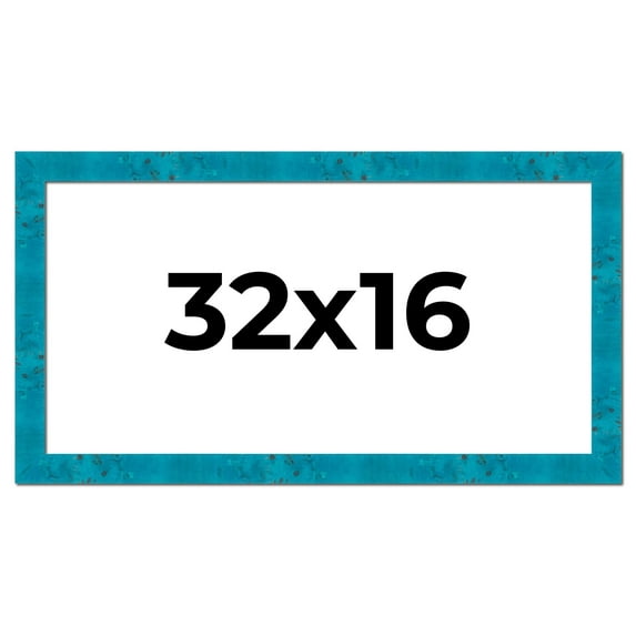 32x16 Frame Blue Teal Burl Wood Picture Frame | 1.75 Inch Moulding Width | Interior Frame Depth 0.5