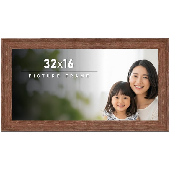 32x16 Frame Brown Distressed Barnwood Picture Frame | Rustic Farmhouse Photo Frame Includes UV