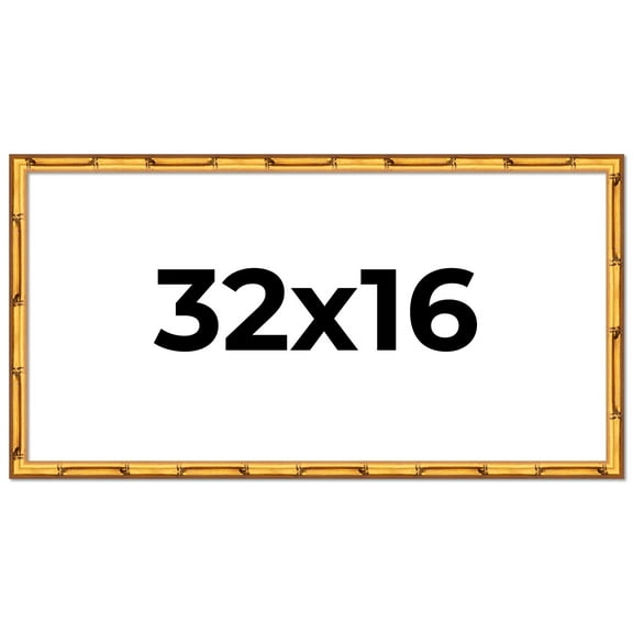 32x16 Frame Gold Bamboo Solid Wood Picture Frame | 0.75 Inch Moulding Width | Interior Frame Depth