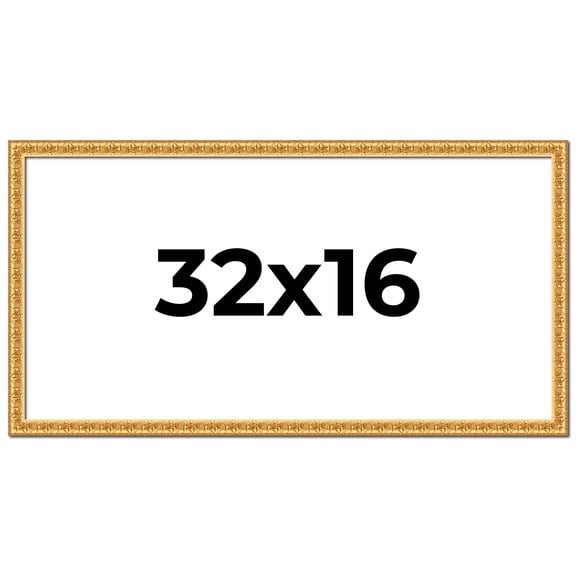 32x16 Frame Gold Real Wood Picture Frame Width 1 inches | Interior Frame Depth 0.5 inches | Edwina