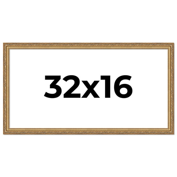 32x16 Frame Gold Solid Wood Picture Frame Width 1.25 Inches | Interior Frame Depth 0.375 Inches |
